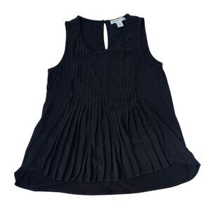 August Silk Pleated Tank Top‎ Sleeveless Keyhole Casual Blouse Black L